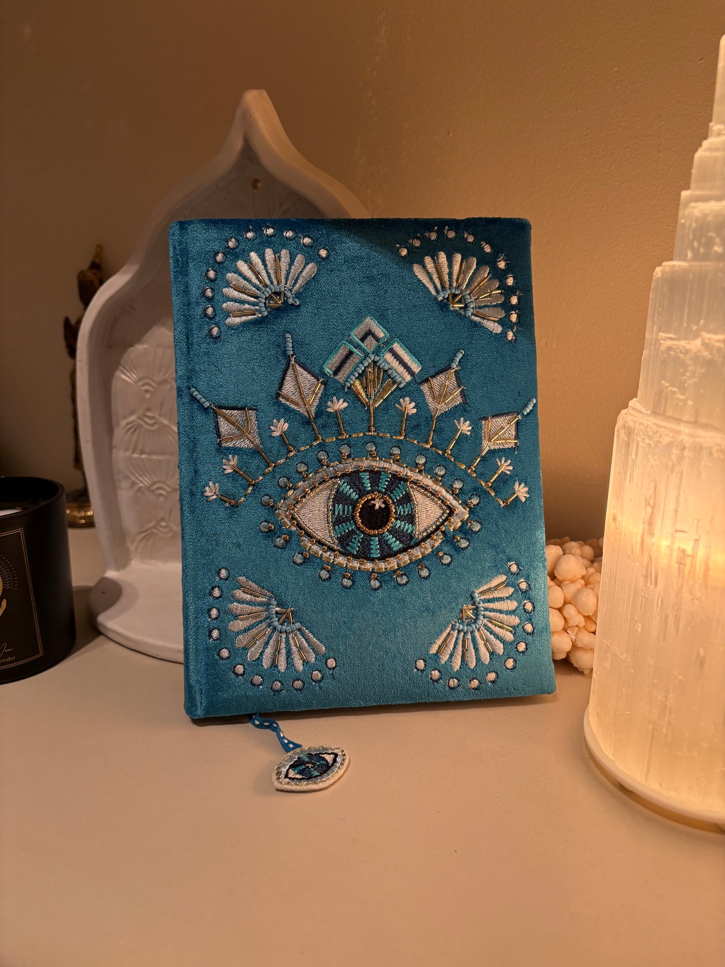 Blue Velvet Notebook with All Seeing Eye- Size 20 x 15 cm