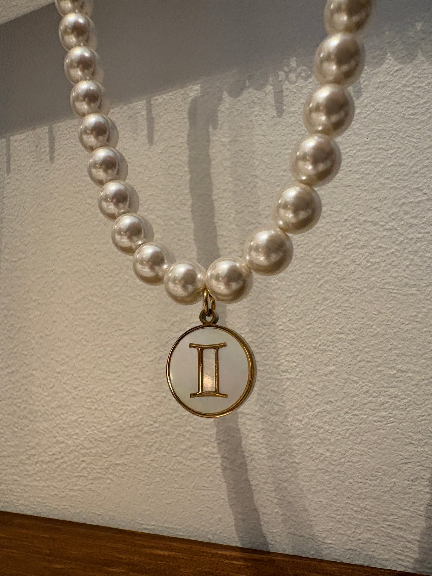 Zodiac Sign 18K Gold Plated Necklace Gemini Tweelingen Beads Pearls