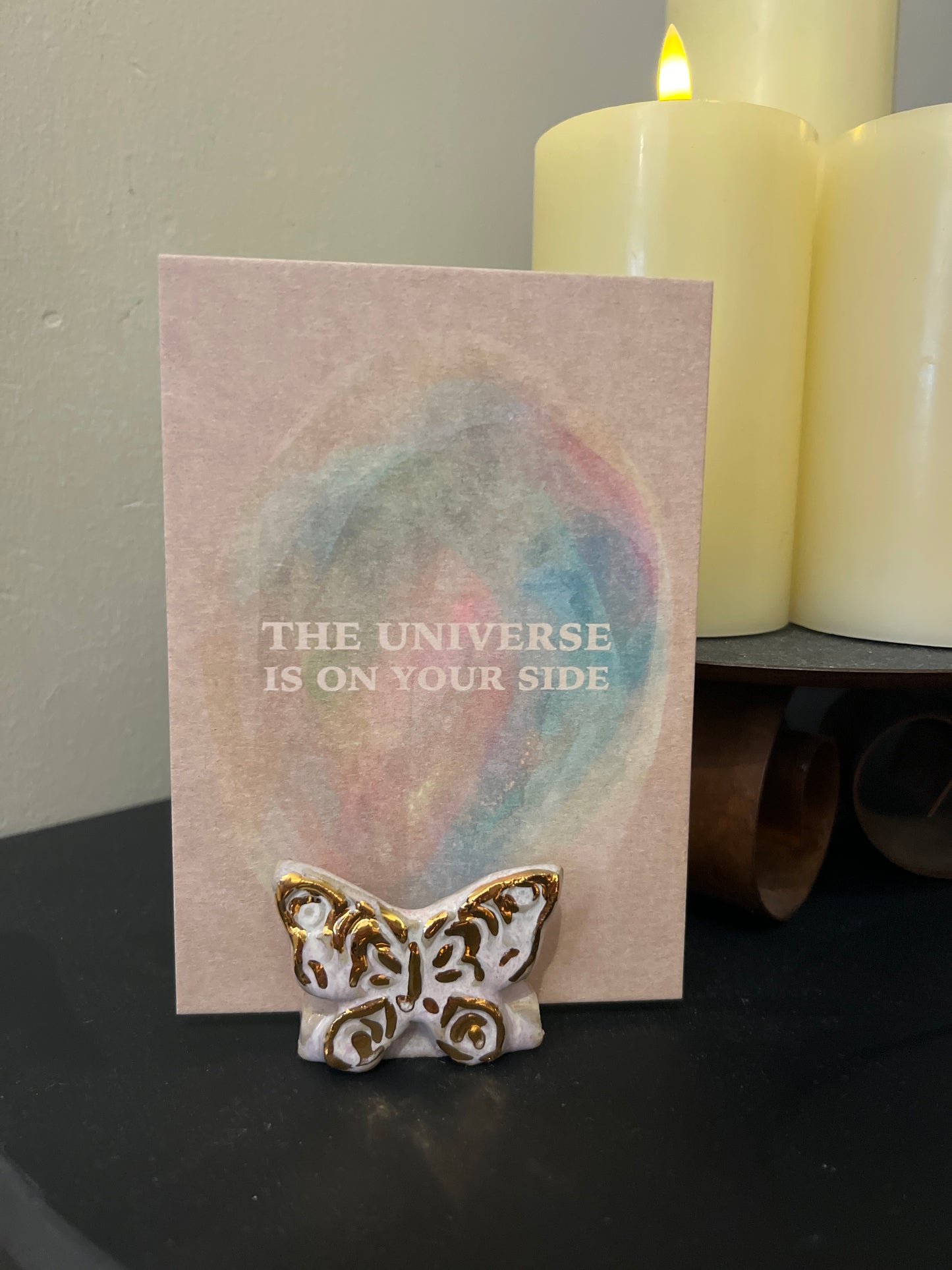 Handmade ceramic cardholder - 24K Butterfly - Studio Avalon Boheme