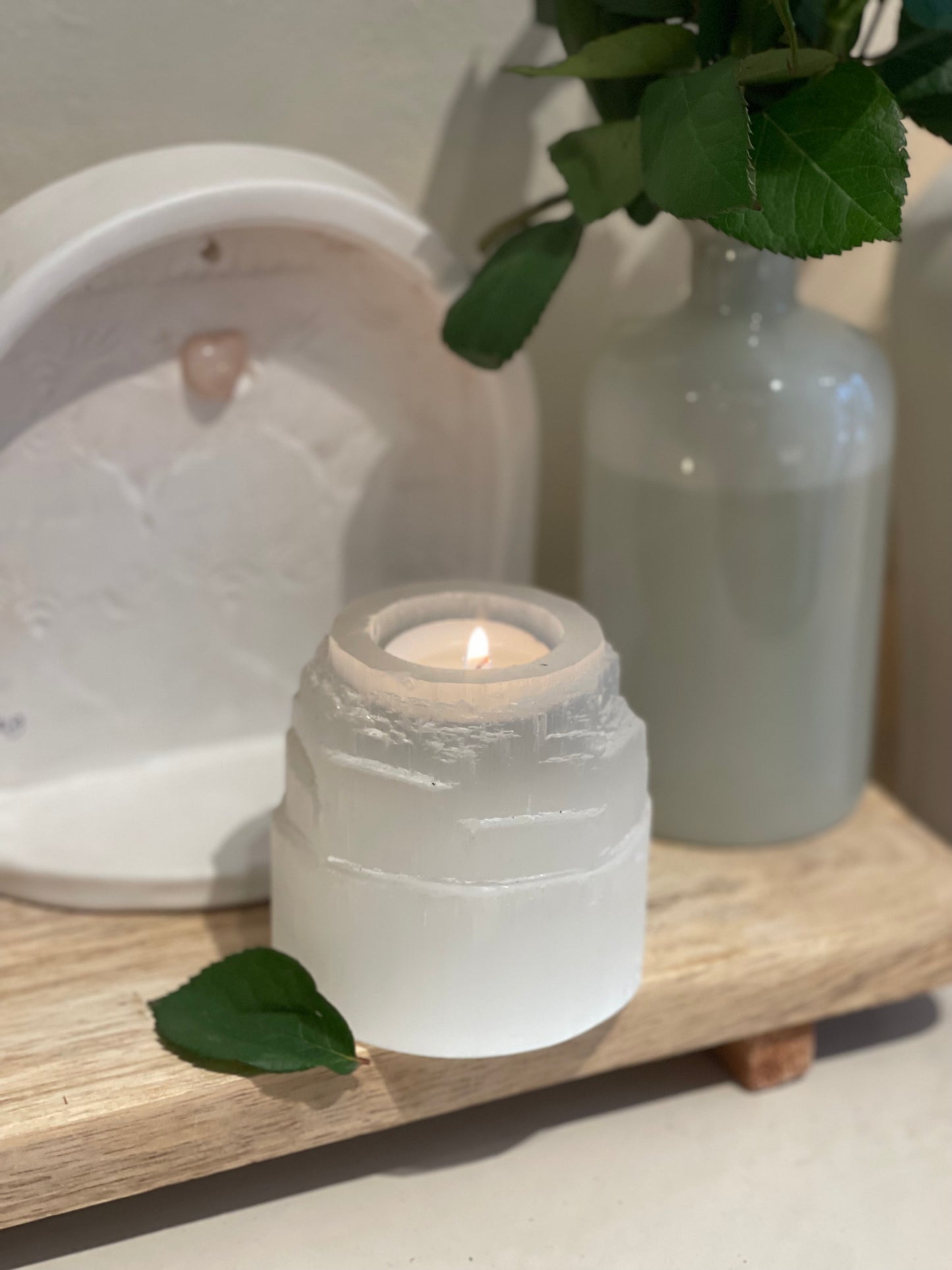 Selenite Crystal Candle Holder Angel Stone