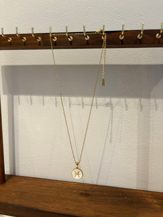 Zodiac Sign 24k Gold Pleated Necklace Pisces Vissen Chain