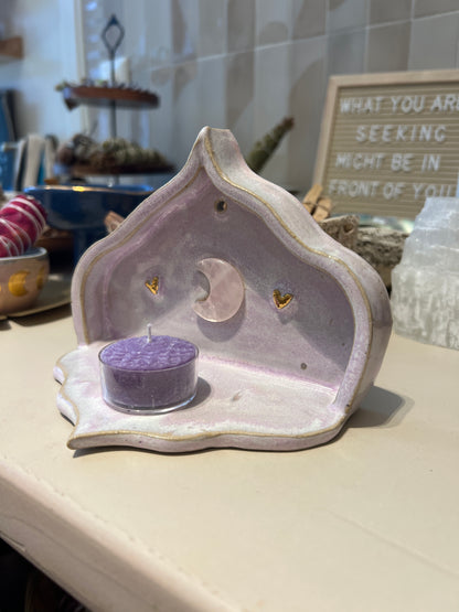 Handmade altar - 24K Gold Heart and Rose Quartz Moon - Studio Avalon Bohème