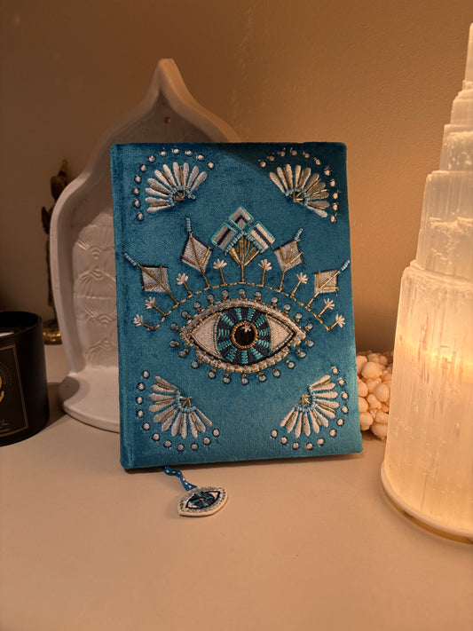 Blue Velvet Notebook with All Seeing Eye- Size 20 x 15 cm
