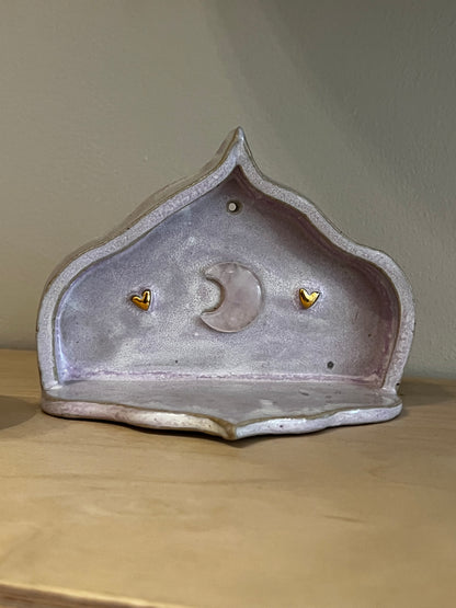 Handmade altar - 24K Gold Heart and Rose Quartz Moon - Studio Avalon Bohème