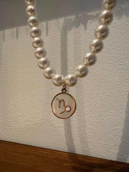 Zodiac Sign 18K Gold Plated Necklace Capricorn Steenbok Beads Pearls
