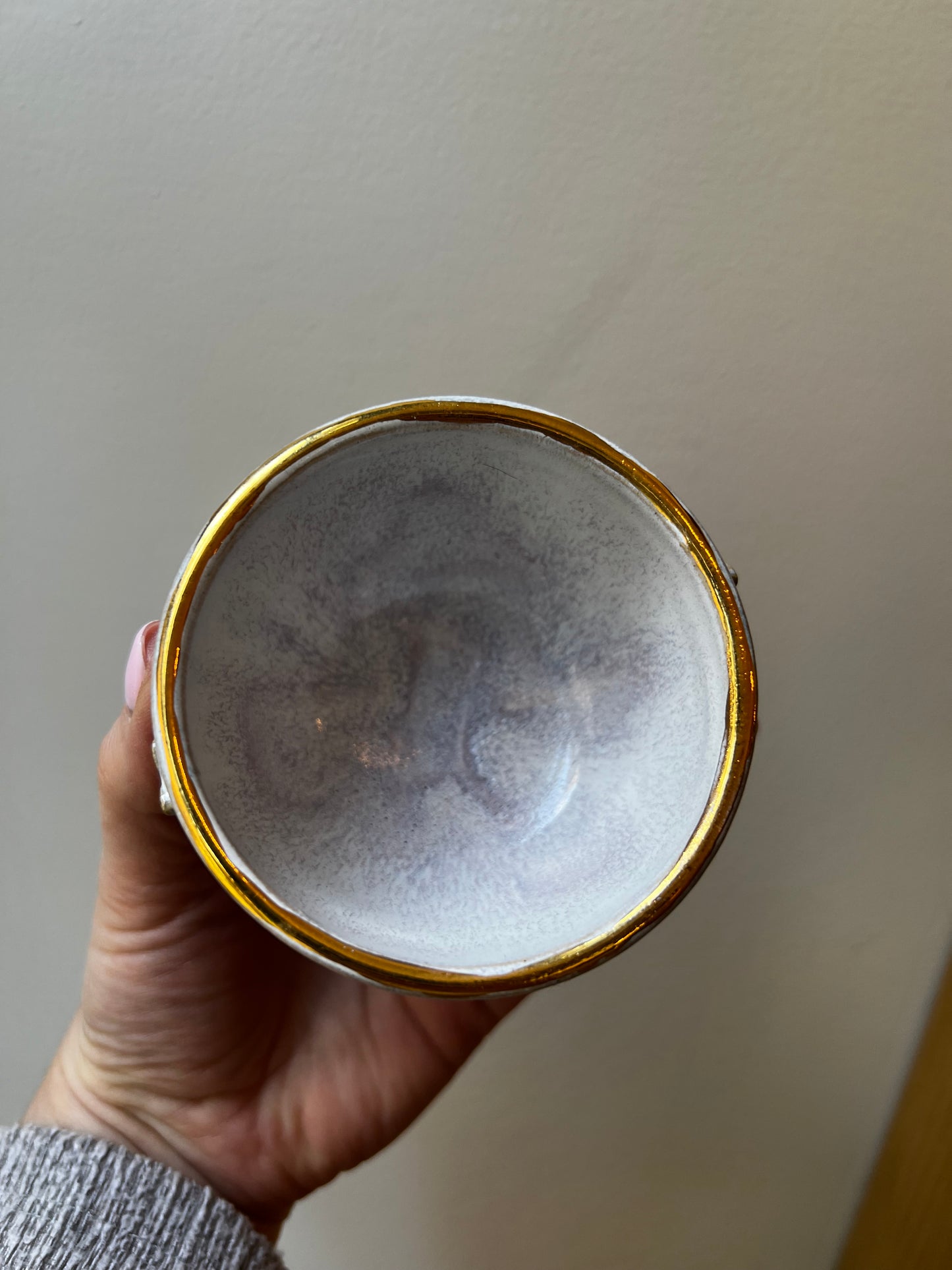 Handmade ceramic mini smudge bowl- Gold Hearts - Studio Avalon Boheme