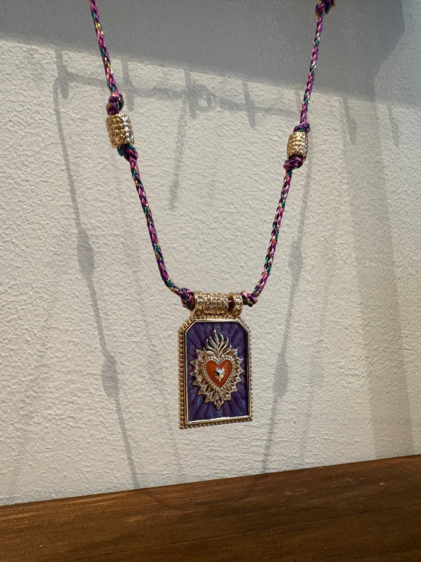 Purple Necklace Burning Heart Stainless steel