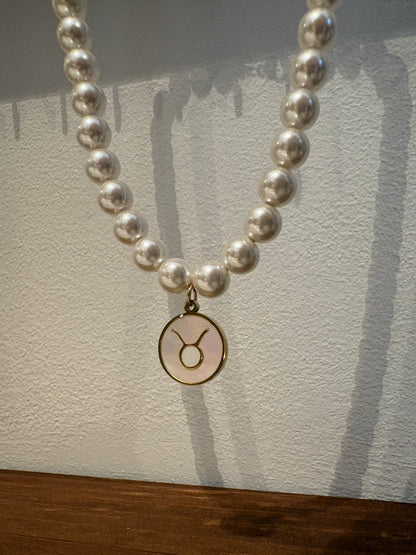 Zodiac Sign 18K Gold Plated Necklace Taurus Stier Beads Pearls