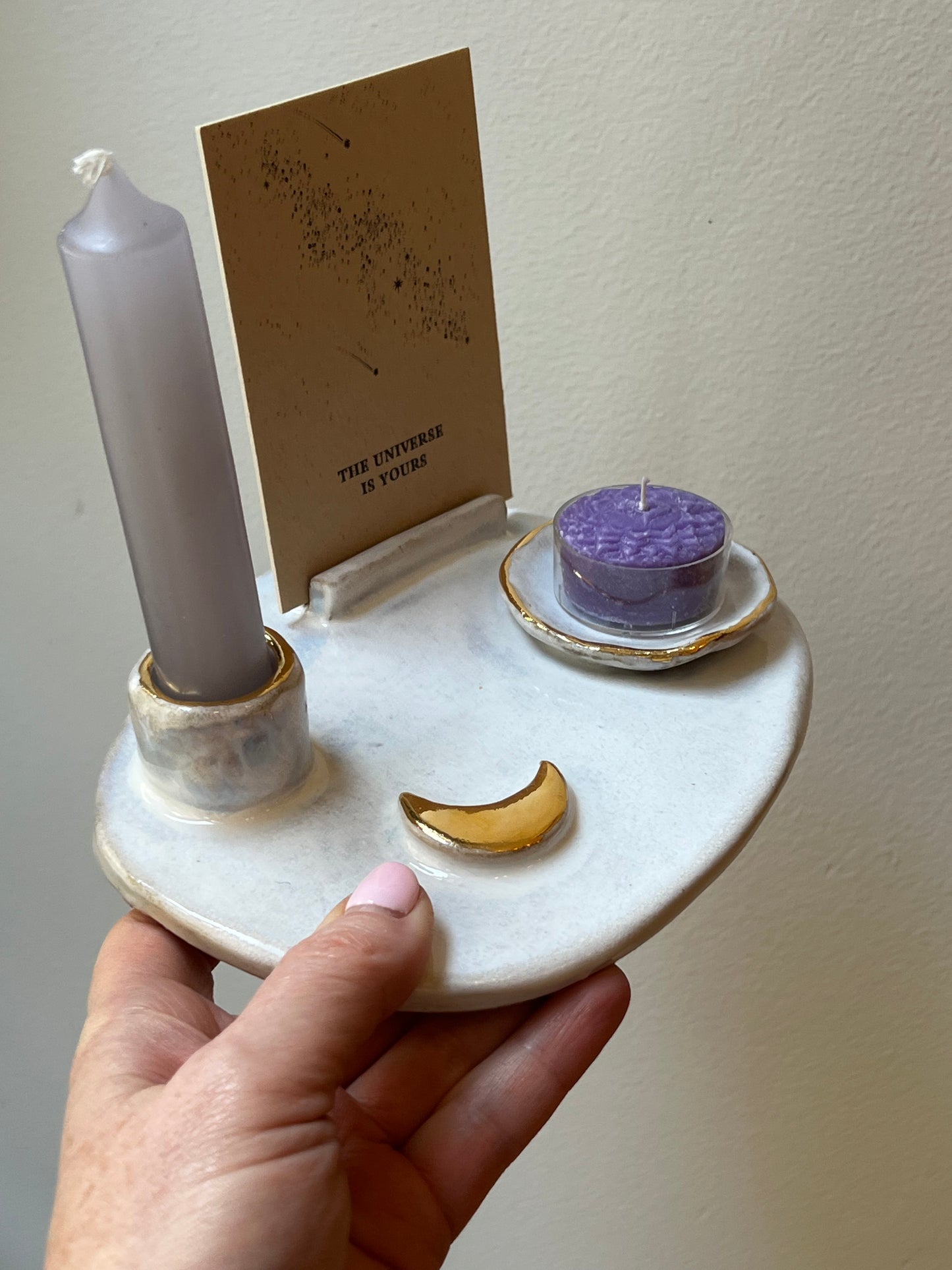 Handmade offering dish - White 24K Gold luster- Studio Avalon Bohème