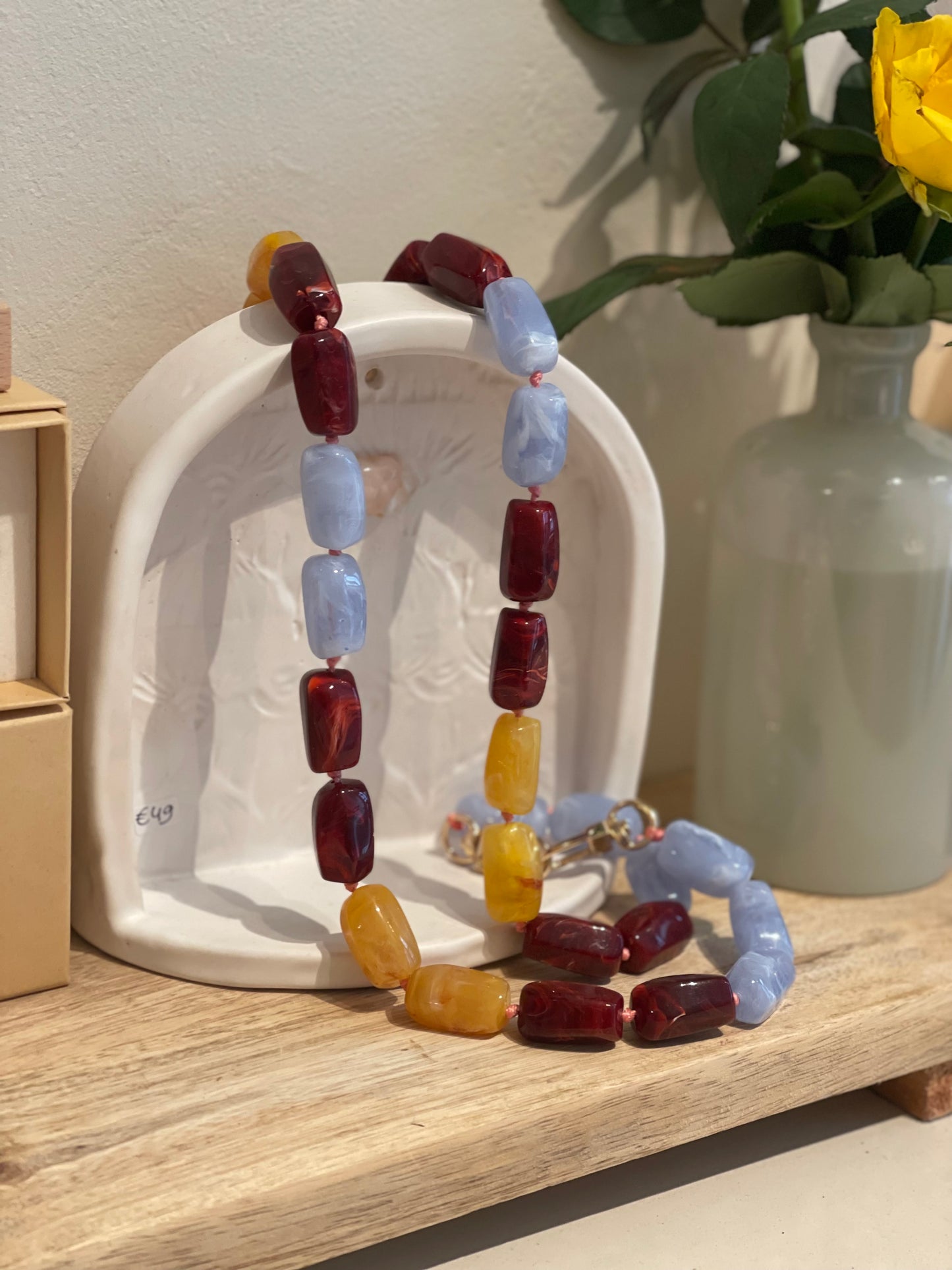 ‘Josefina’ Phone Cord – Amber, Burgundy and Sky Blue