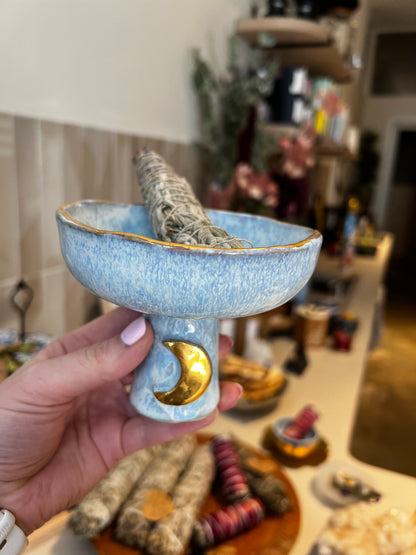 Handmade ceramic smudge bowl- Gold Moon - Studio Avalon Boheme