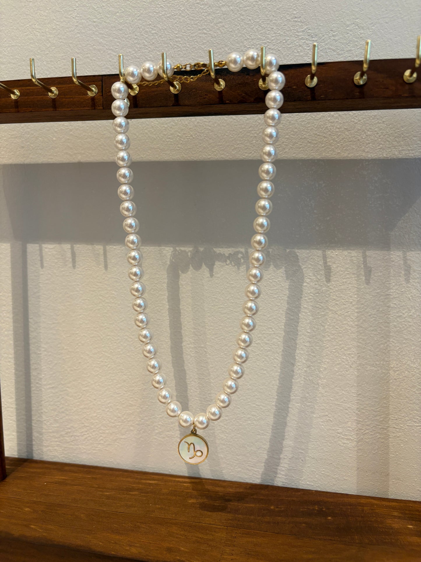 Zodiac Sign 18K Gold Plated Necklace Capricorn Steenbok Beads Pearls