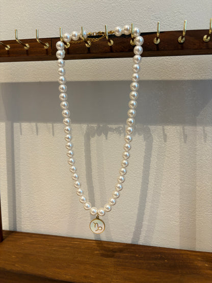 Zodiac Sign 18K Gold Plated Necklace Capricorn Steenbok Beads Pearls