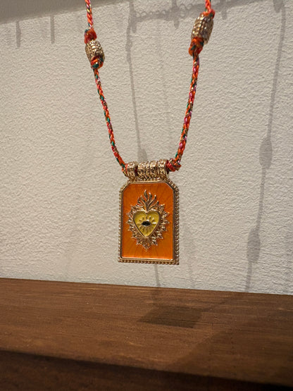 Orange Necklace Burning Heart Tarot Card