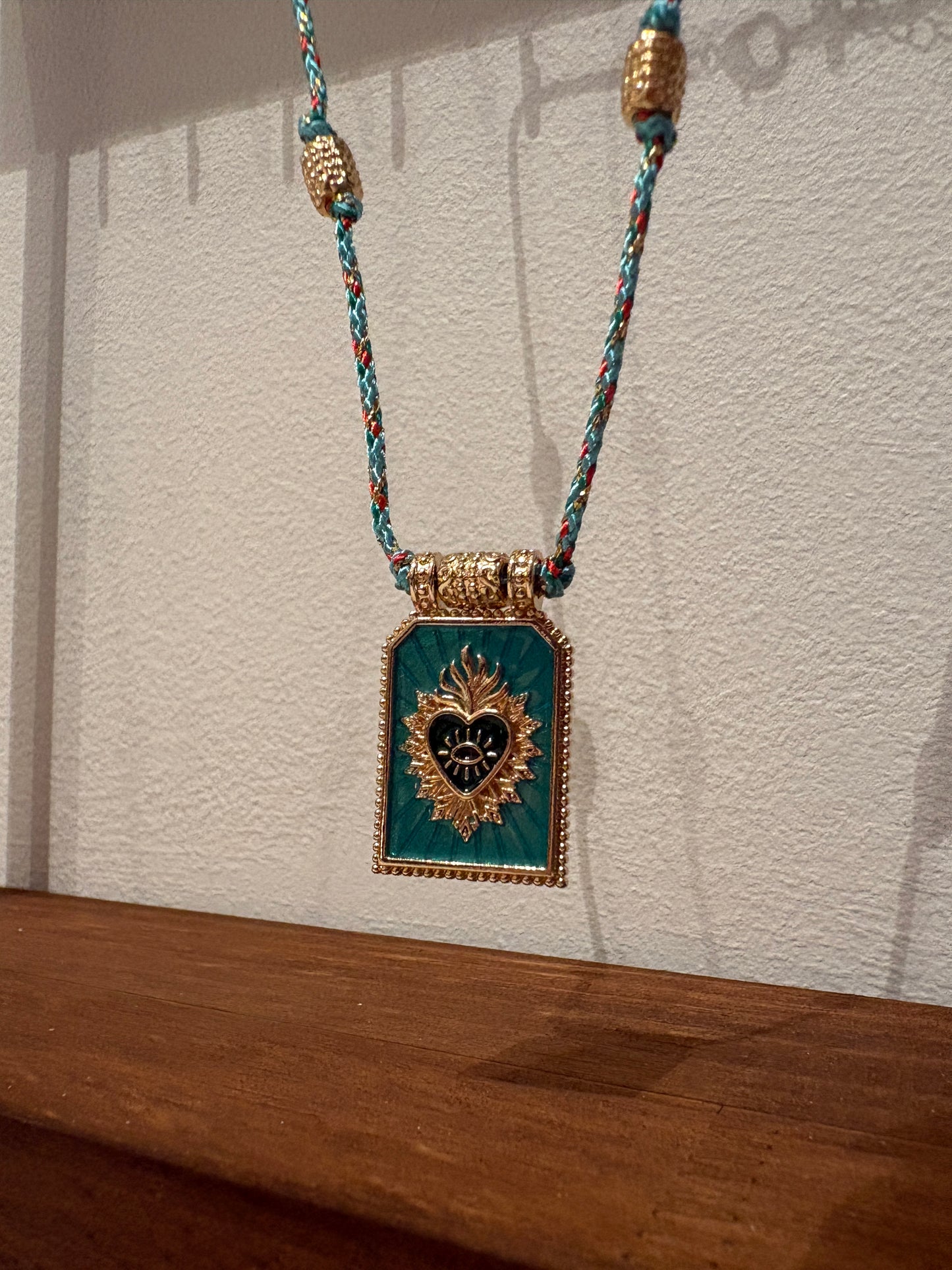 Light Blue Necklace Burning Heart Tarot Card stainless steel