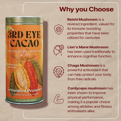 Third Eye Ceremonial Cacao- Grounded Presence Elixir: 8.4oz Tin (30 Servings)