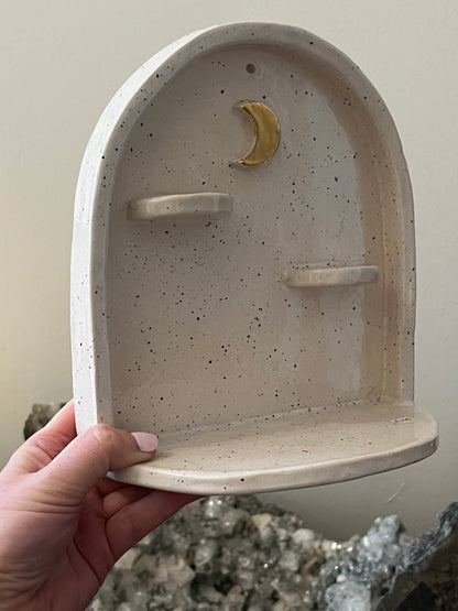 HANDMADE BEIGE & SPECKLED CERAMIC ALTAR WITH GOLDEN MOON Studio Avalon Bohème