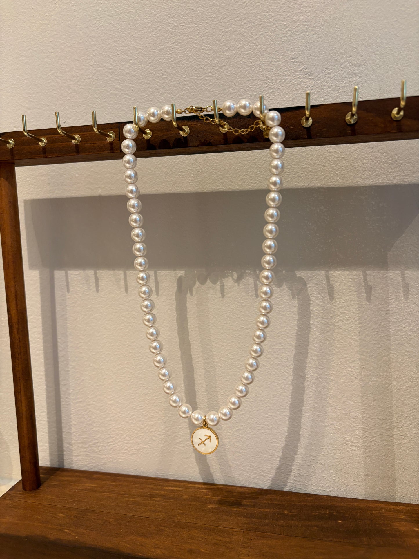 Zodiac Sign 18K Gold Plated Necklace Sagittarius Boogschutter Beads Pearls