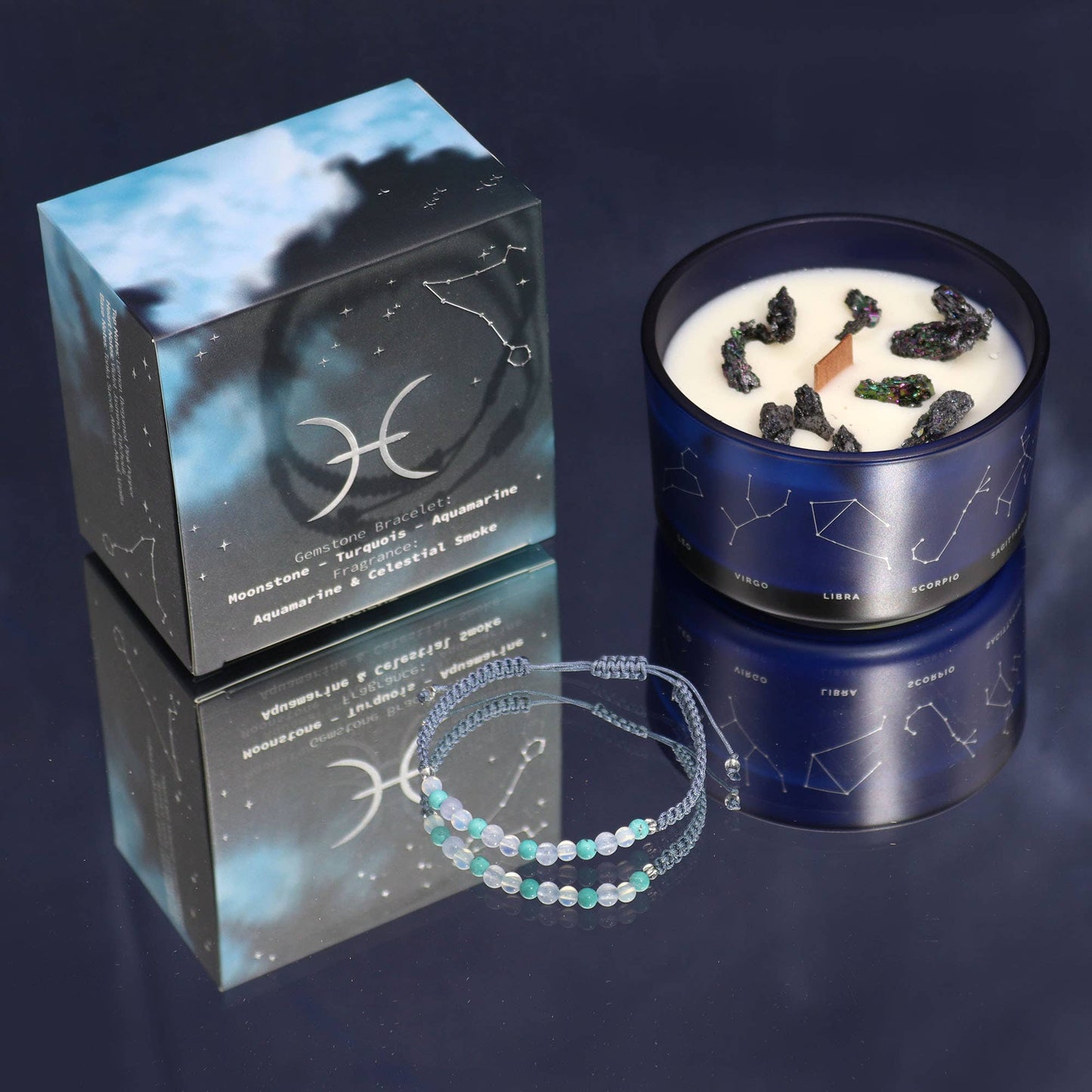 Zodiac Candle with Stone Bracelet - Pisces