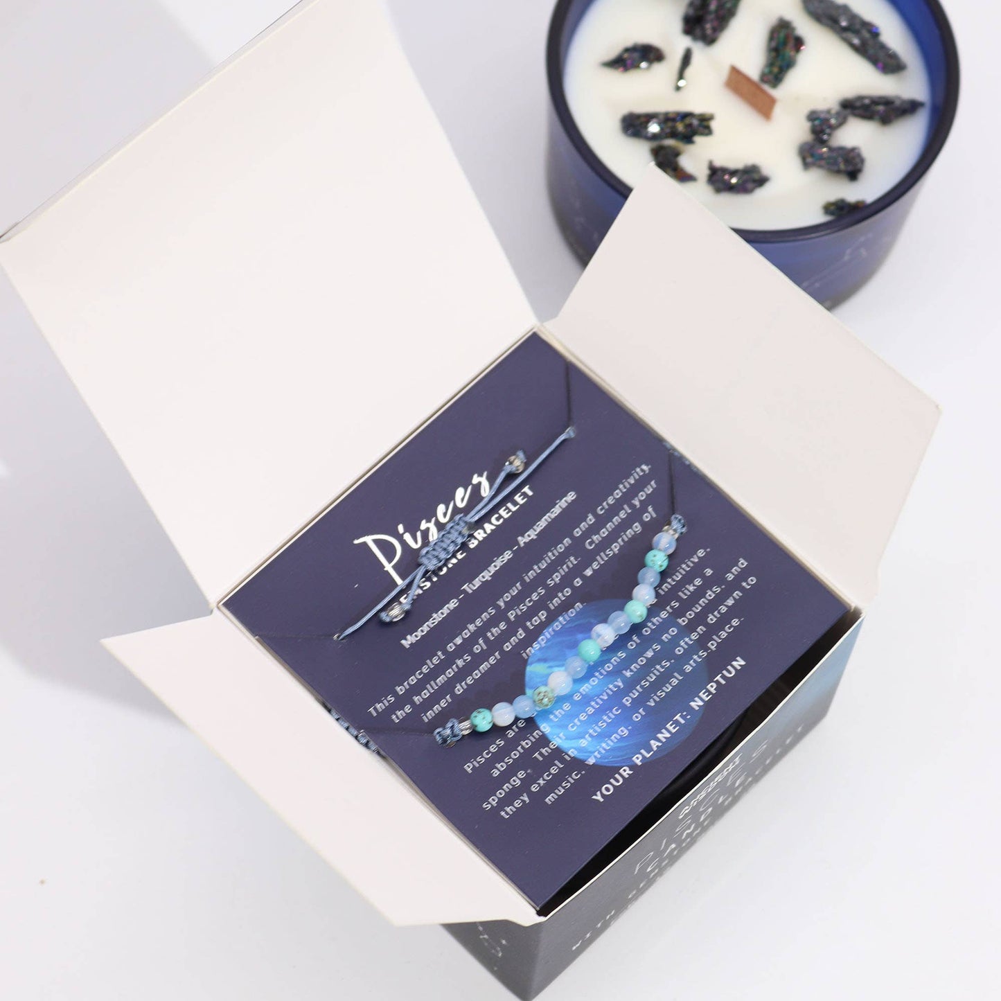 Zodiac Candle with Stone Bracelet - Pisces