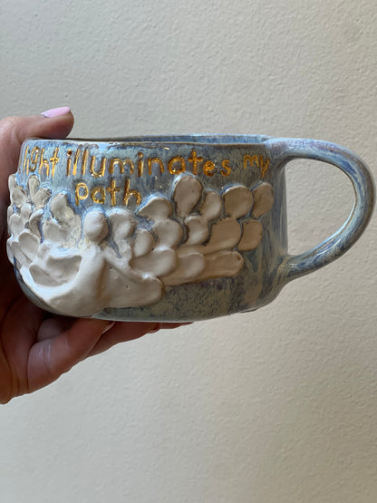 Handmade ceramic blue Angel mug “divine light illuminates my path” - Studio Avalon Boheme