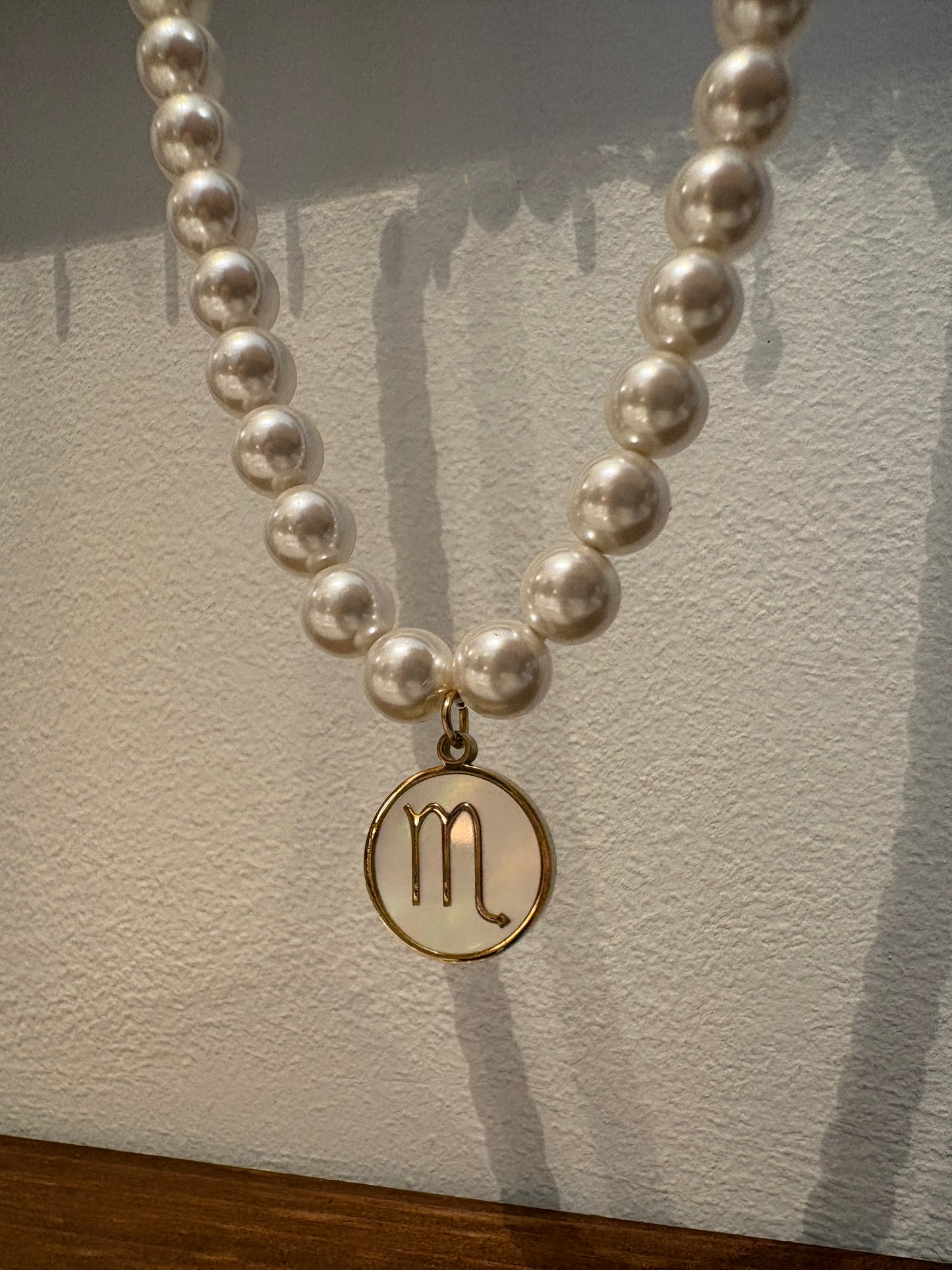Zodiac Sign 18K Gold Plated Necklace Scorpio Schorpioen Beads Pearls