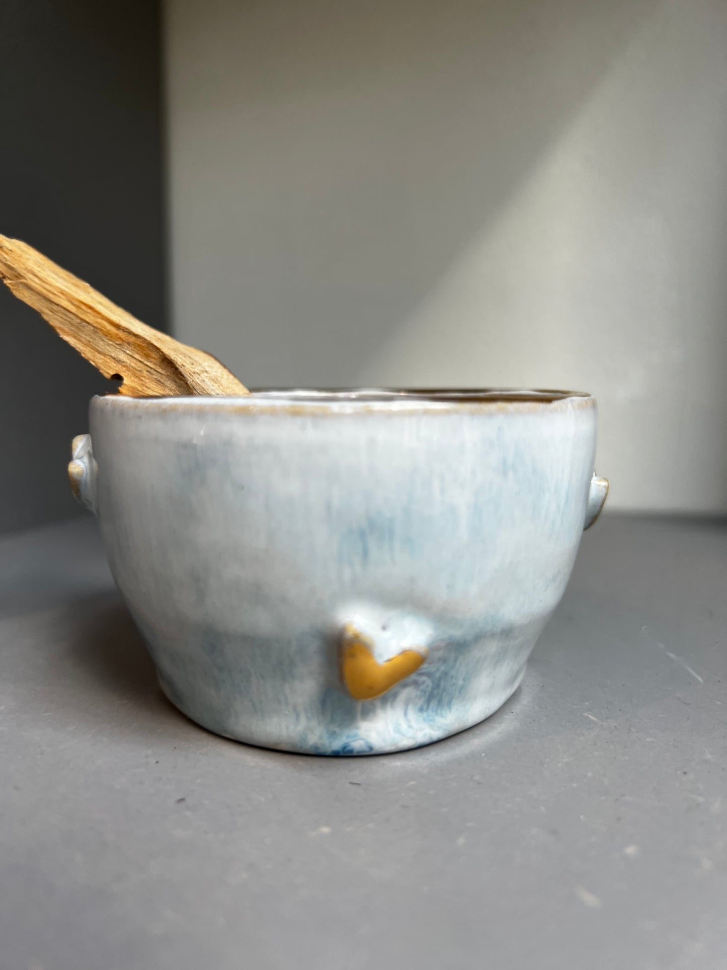 Handmade ceramic mini smudge bowl- Gold Hearts - Studio Avalon Boheme