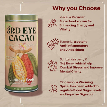 Third Eye Ceremonical Cacao - Goddess Feels Elixir: 8.4oz Tin (30 Servings)