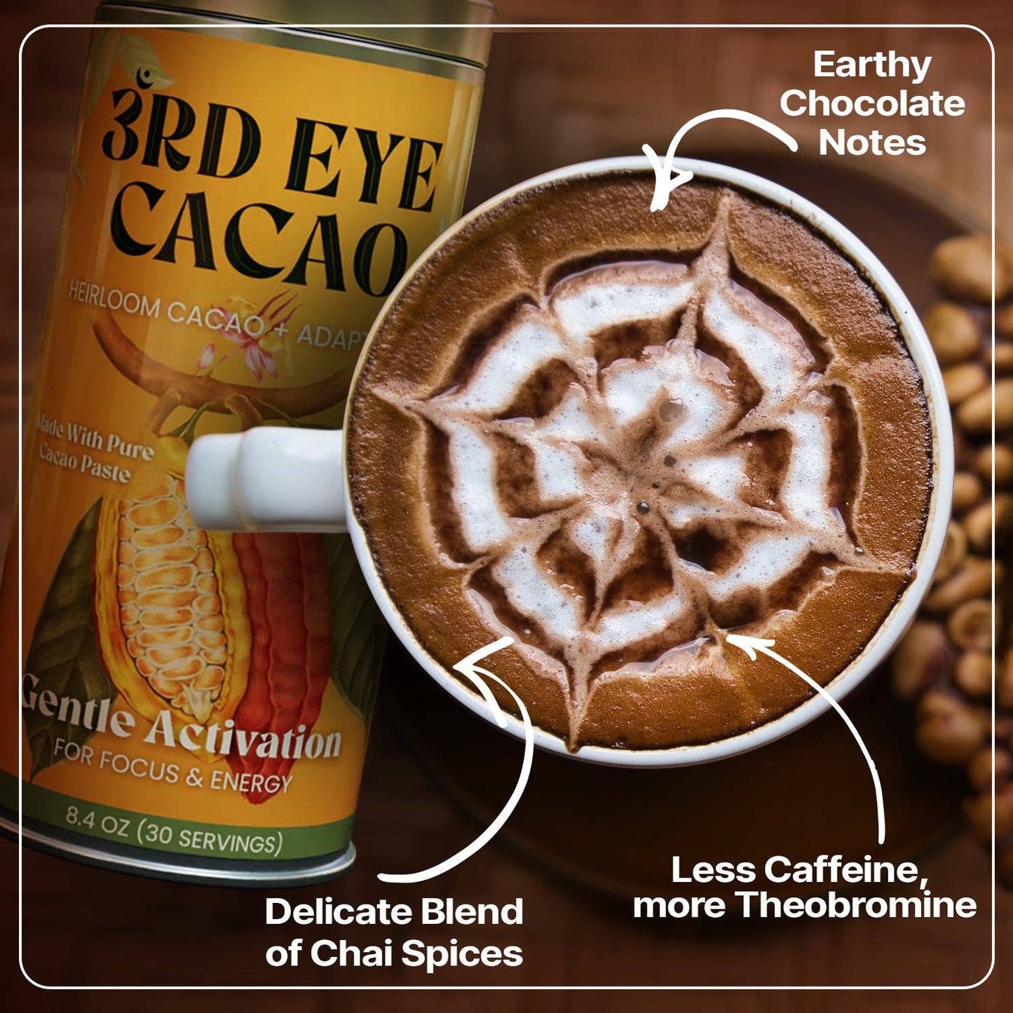 Third Eye Ceremonial Cacao - Gentle Activation Elixir: 8.4oz Tin (30 Servings)