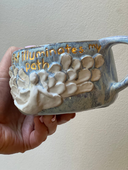 Handmade ceramic blue Angel mug “divine light illuminates my path” - Studio Avalon Boheme
