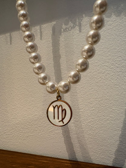 Zodiac Sign 18K Gold Plated Necklace Virgo Maagd Beads Pearls