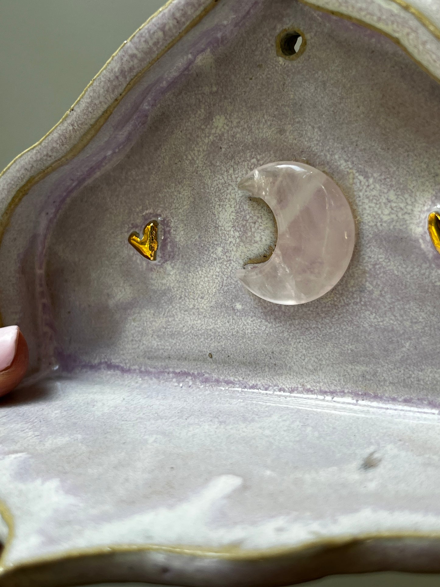 Handmade altar - 24K Gold Heart and Rose Quartz Moon - Studio Avalon Bohème