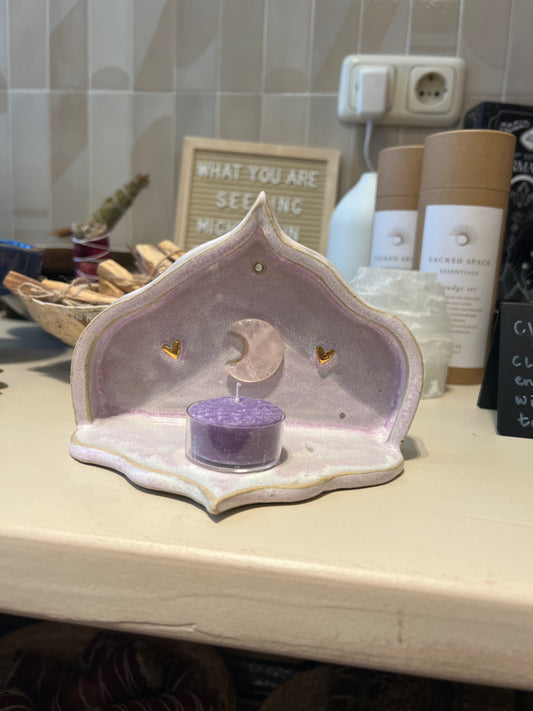 Handmade altar - 24K Gold Heart and Rose Quartz Moon - Studio Avalon Bohème