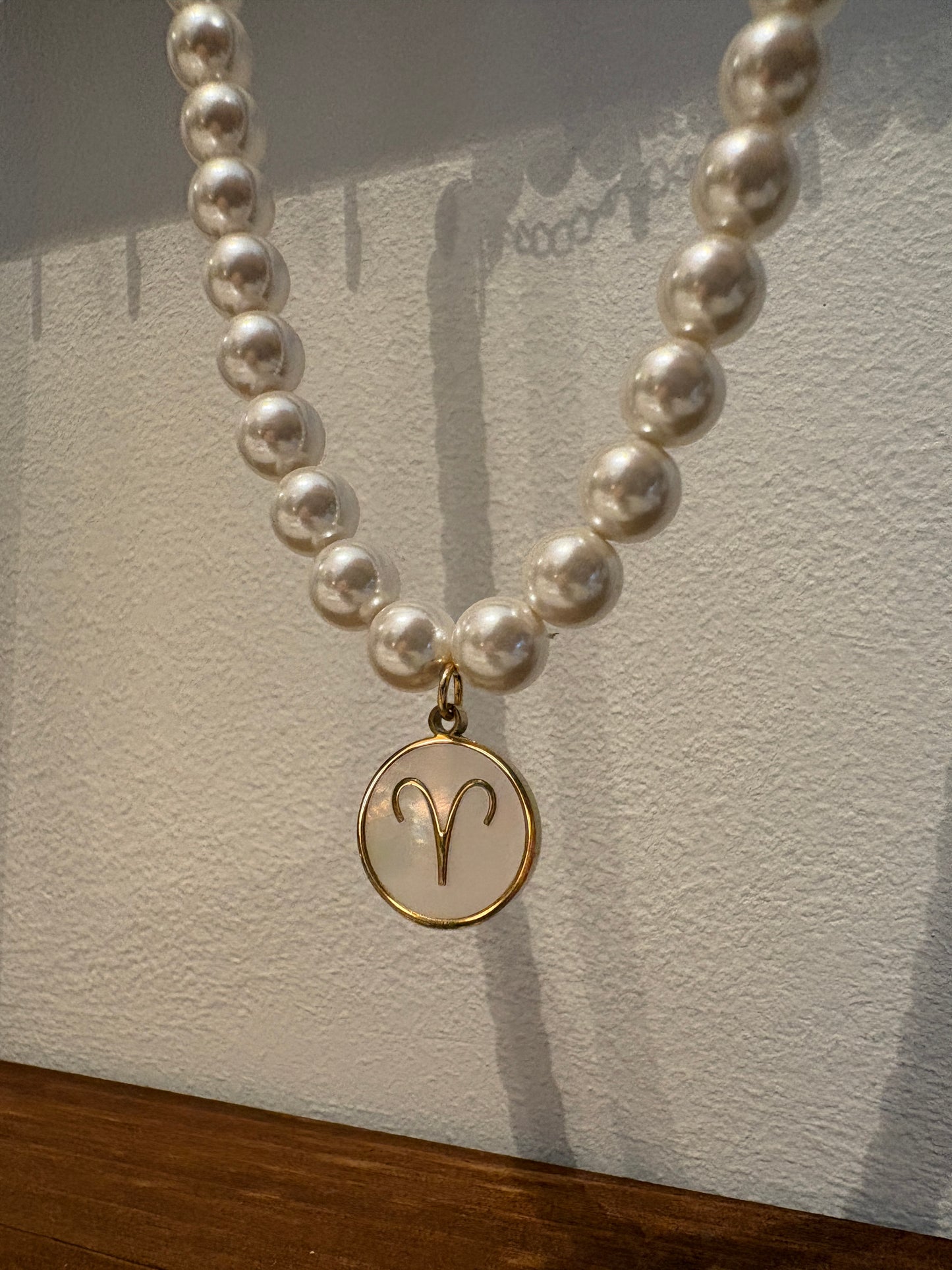 Zodiac Sign 18K Gold Plated Necklace Aries Ram Beads Pearls