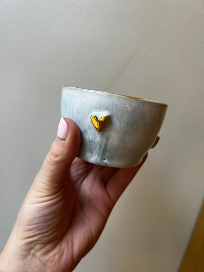 Handmade ceramic mini smudge bowl- Gold Hearts - Studio Avalon Boheme