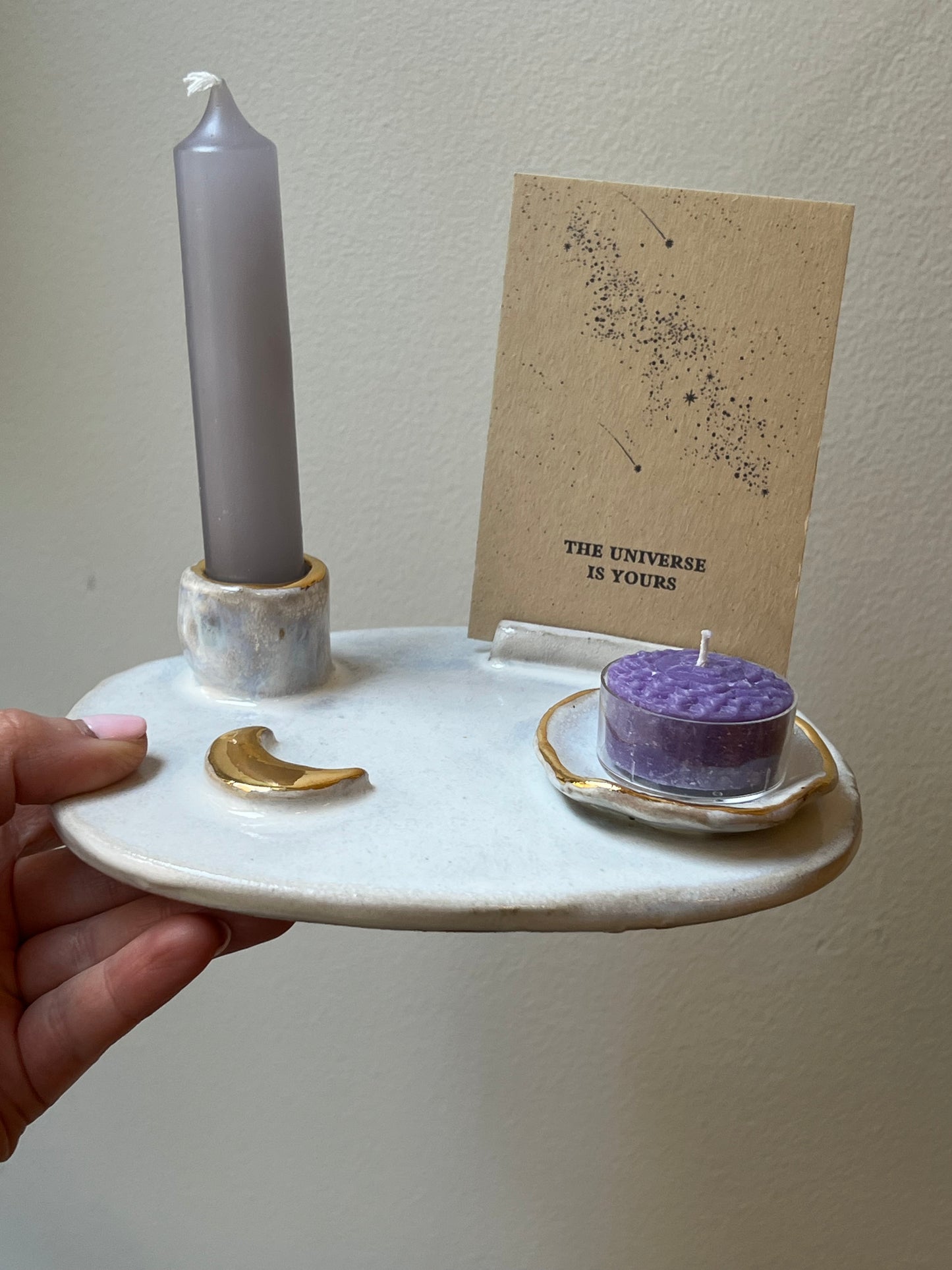 Handmade offering dish - White 24K Gold luster- Studio Avalon Bohème