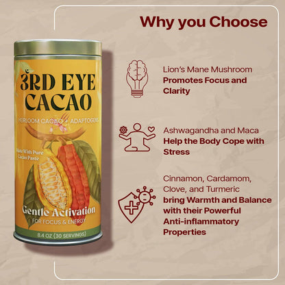 Third Eye Ceremonial Cacao - Gentle Activation Elixir: 8.4oz Tin (30 Servings)