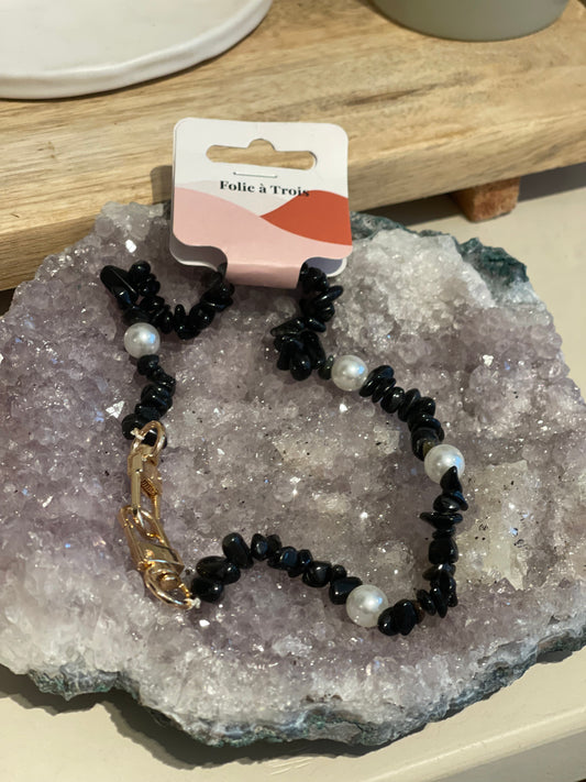 Phone Cord Wristlet Black Crystals