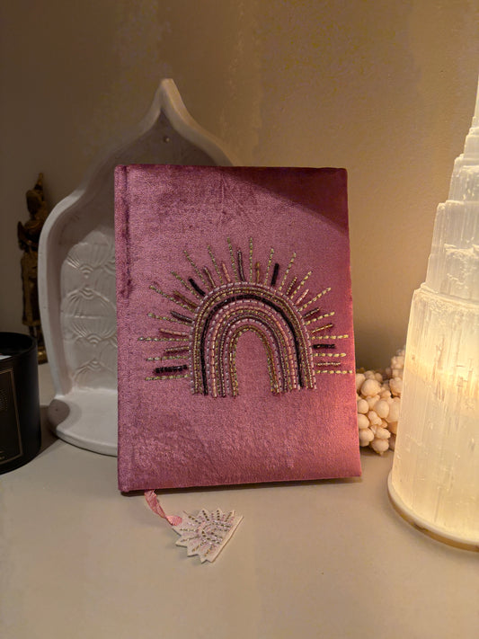 Pink Velvet Notebook with Rainbow  Size 20 x 15 cm