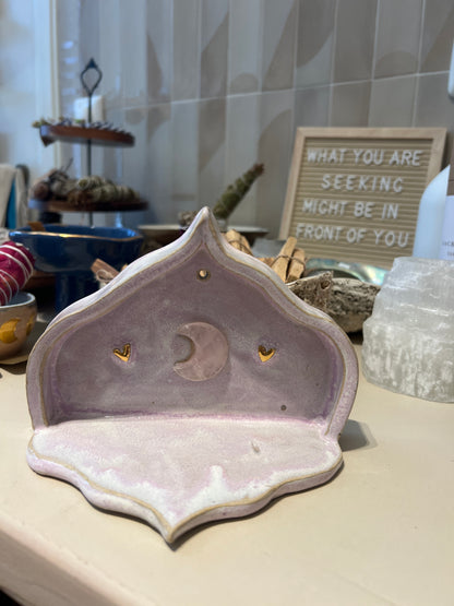 Handmade altar - 24K Gold Heart and Rose Quartz Moon - Studio Avalon Bohème