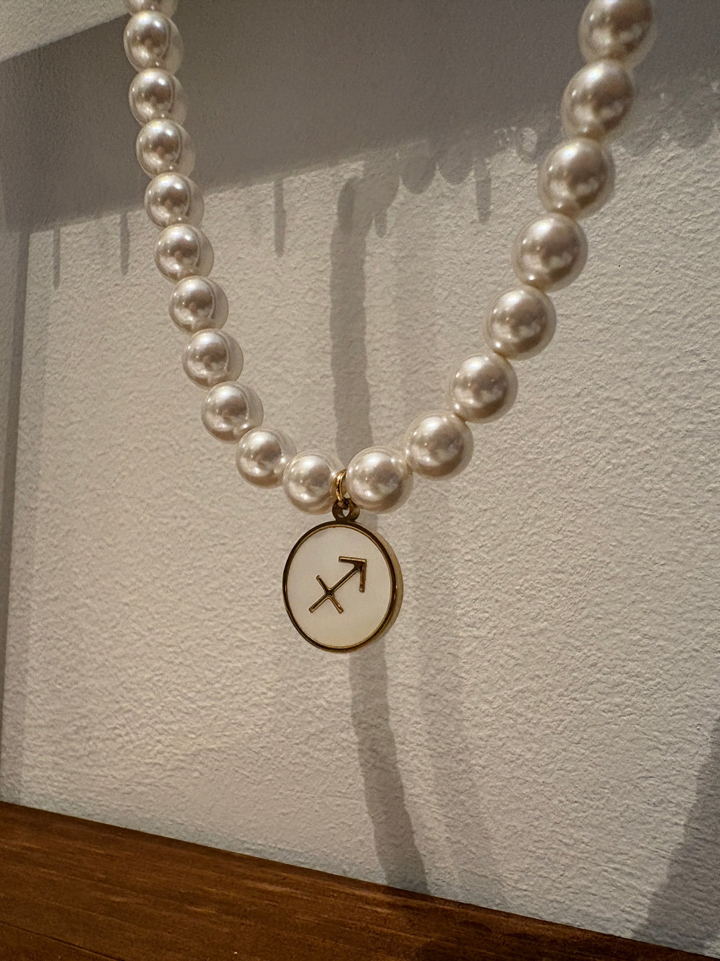 Zodiac Sign 18K Gold Plated Necklace Sagittarius Boogschutter Beads Pearls