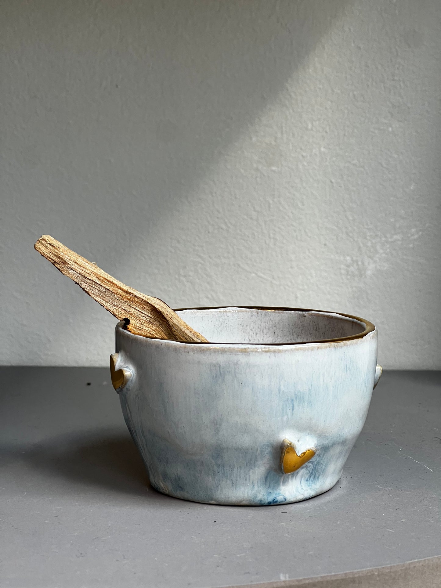 Handmade ceramic mini smudge bowl- Gold Hearts - Studio Avalon Boheme