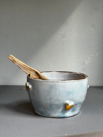 Handmade ceramic mini smudge bowl- Gold Hearts - Studio Avalon Boheme
