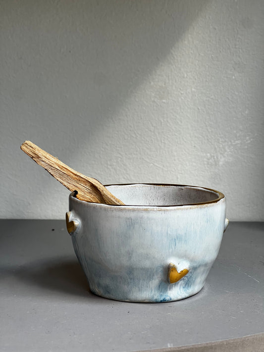 Handmade ceramic mini smudge bowl- Gold Hearts - Studio Avalon Boheme