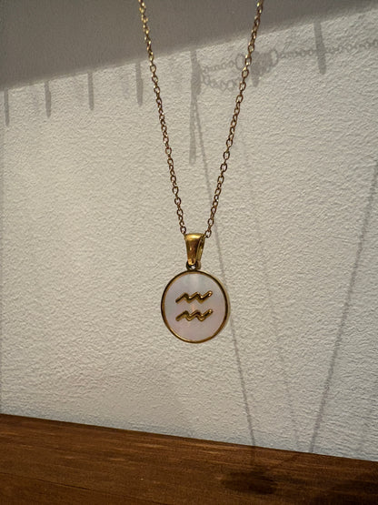 Zodiac Sign 18K Gold Plated Necklace Aquarius Waterman Chain