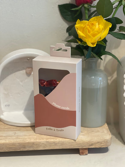 ‘Josefina’ Phone Cord – Amber, Burgundy and Sky Blue