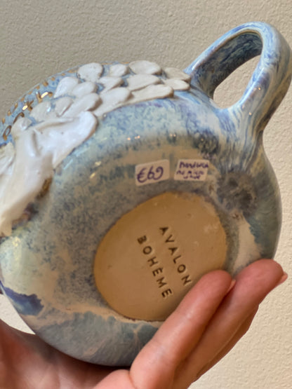 Handmade ceramic blue Angel mug “divine light illuminates my path” - Studio Avalon Boheme