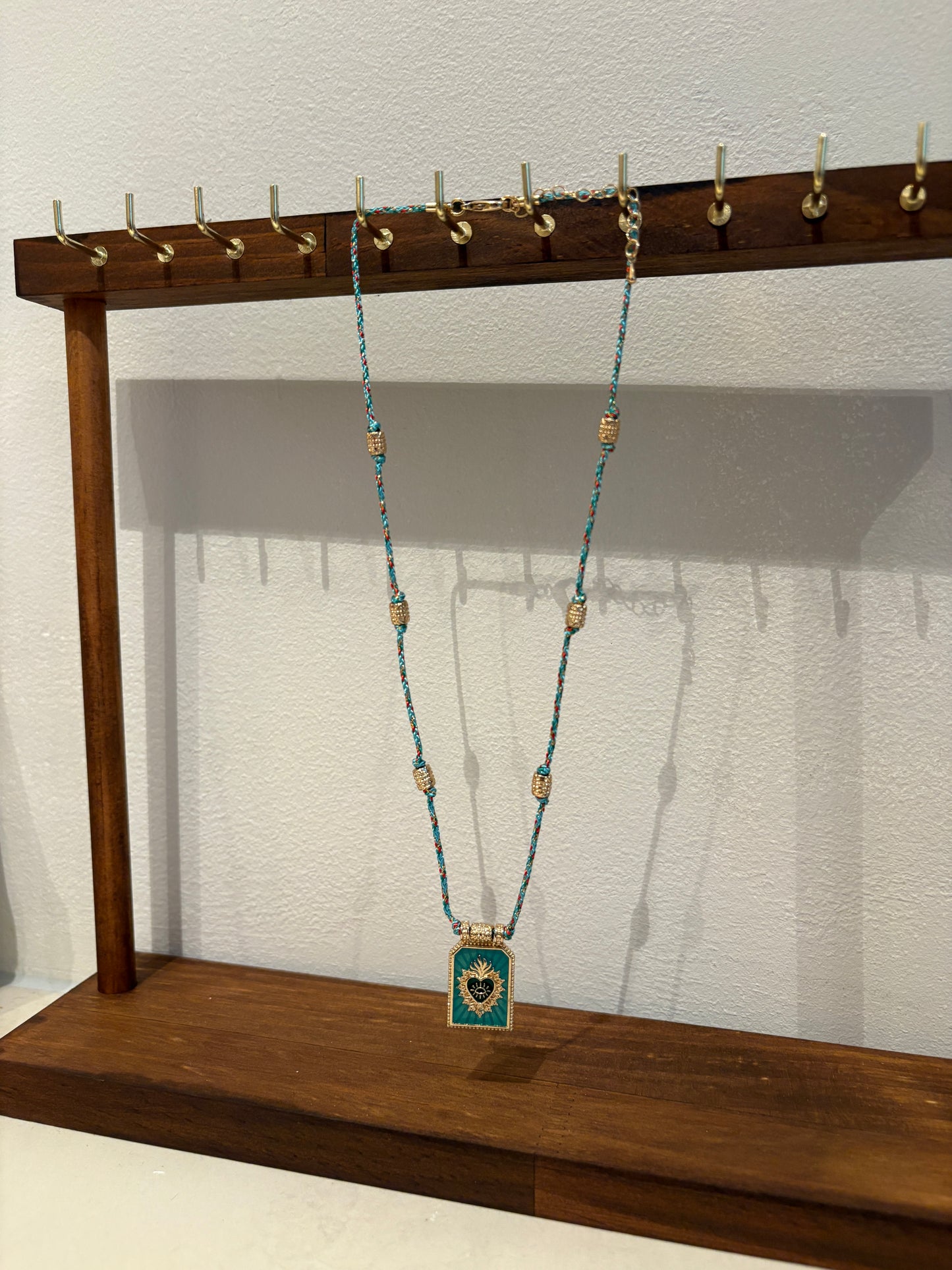 Light Blue Necklace Burning Heart Tarot Card stainless steel