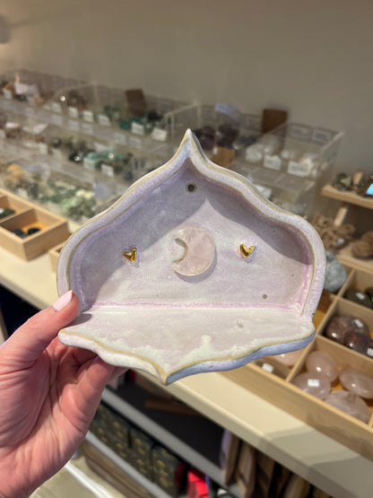 Handmade altar - 24K Gold Heart and Rose Quartz Moon - Studio Avalon Bohème