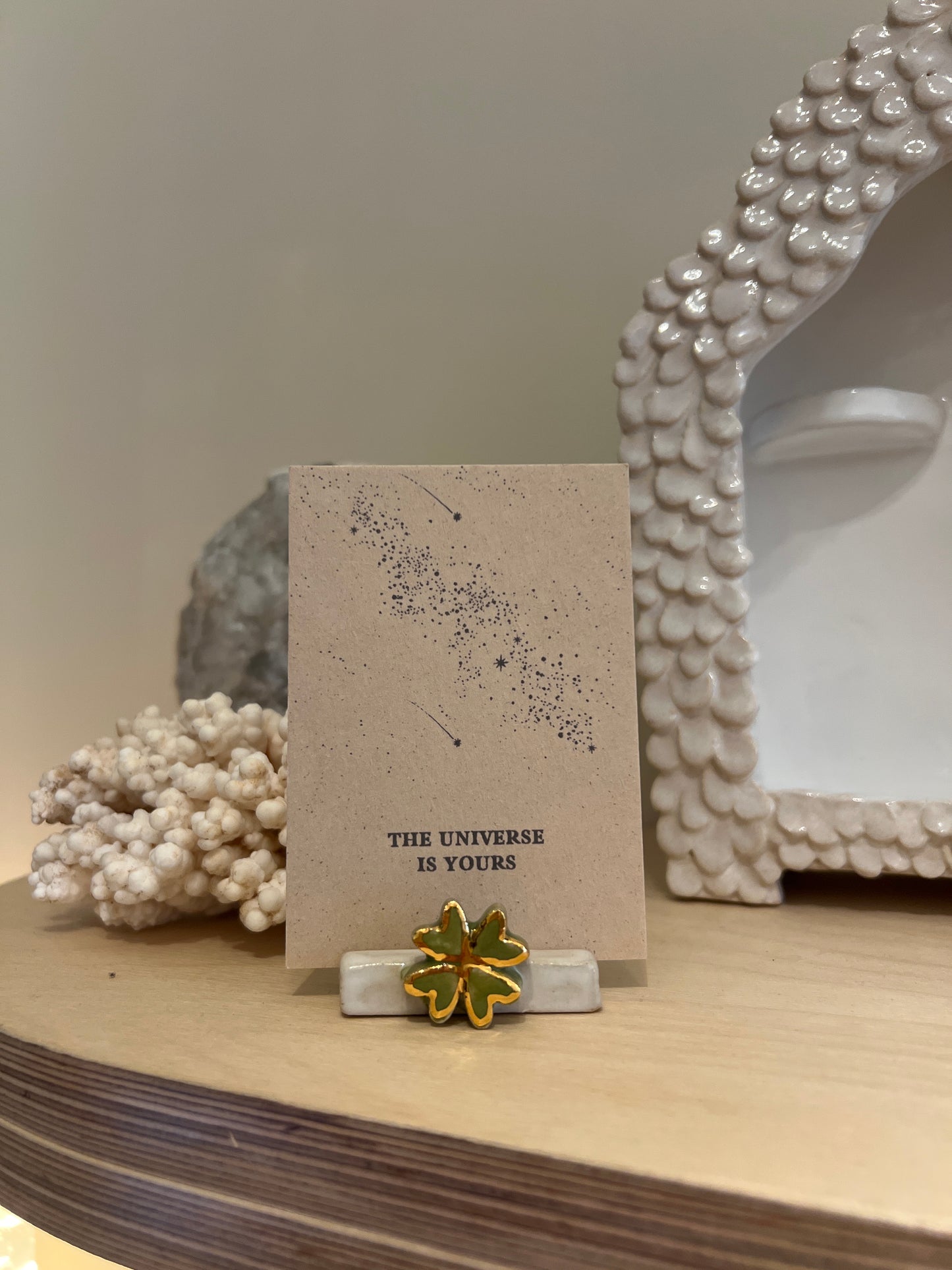 Handmade ceramic cardholder - 24K Four leaf clover - Studio Avalon Boheme